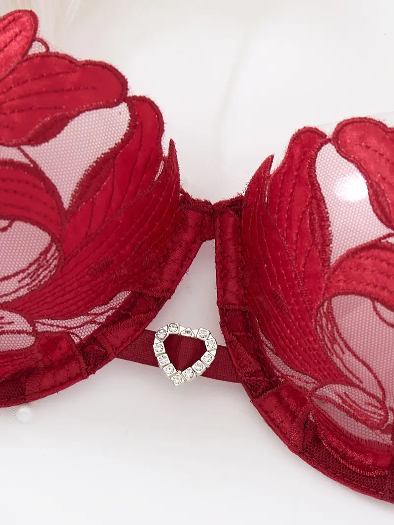 Crimson Petal Lace Set – Bra & Thong