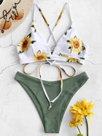 Mivora Sunflower Bikini Set for Women, featuring vibrant sunflower print and stylish design, perfect for summer beachwear.