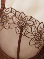 Coffee Floral Embroidered Satin Lingerie Set – Elegant Comfort & Allure