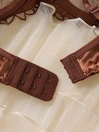 Coffee Floral Embroidered Satin Lingerie Set – Elegant Comfort & Allure