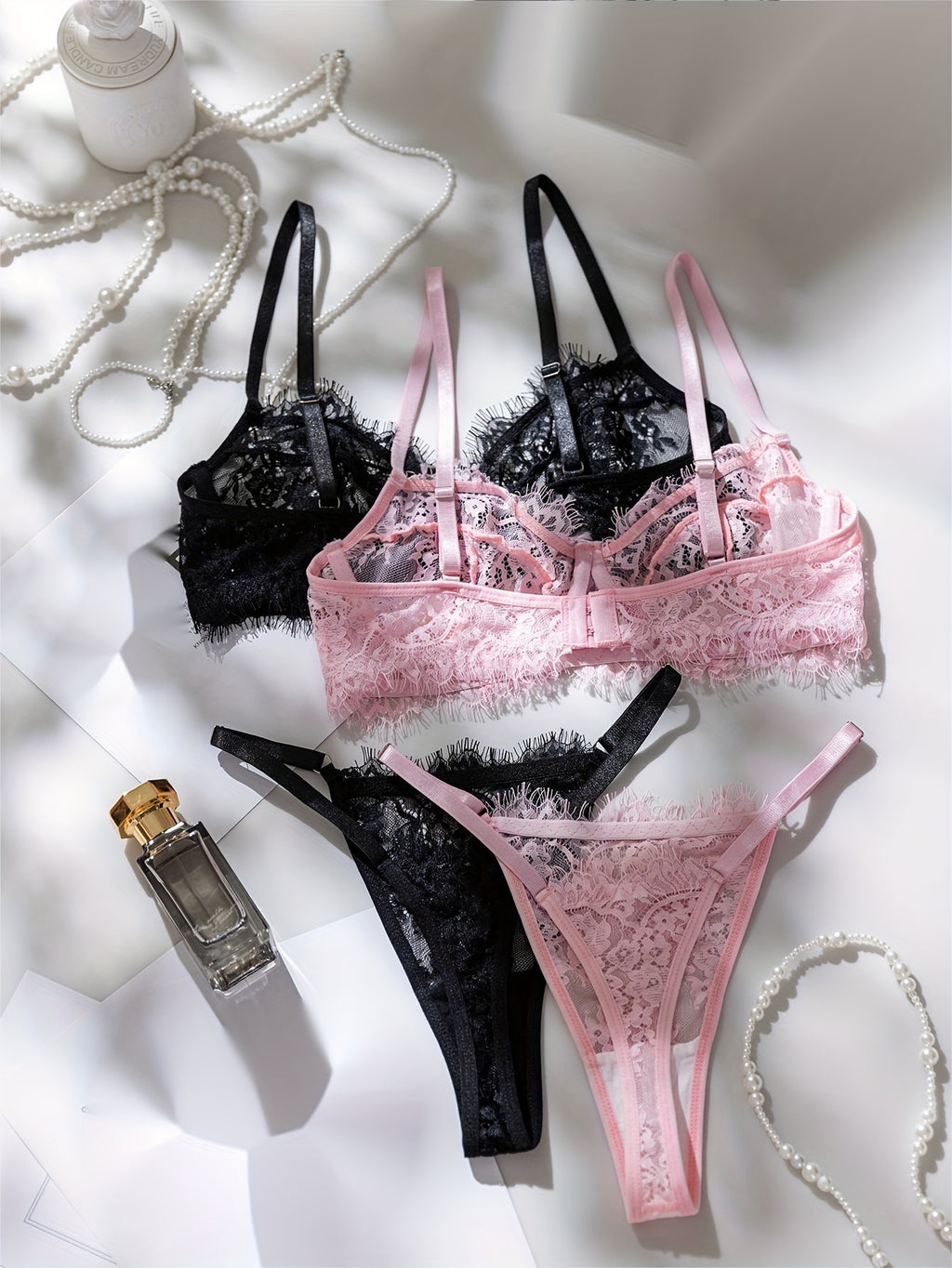 Lace Whisper Mesh Lingerie Set - Mivora