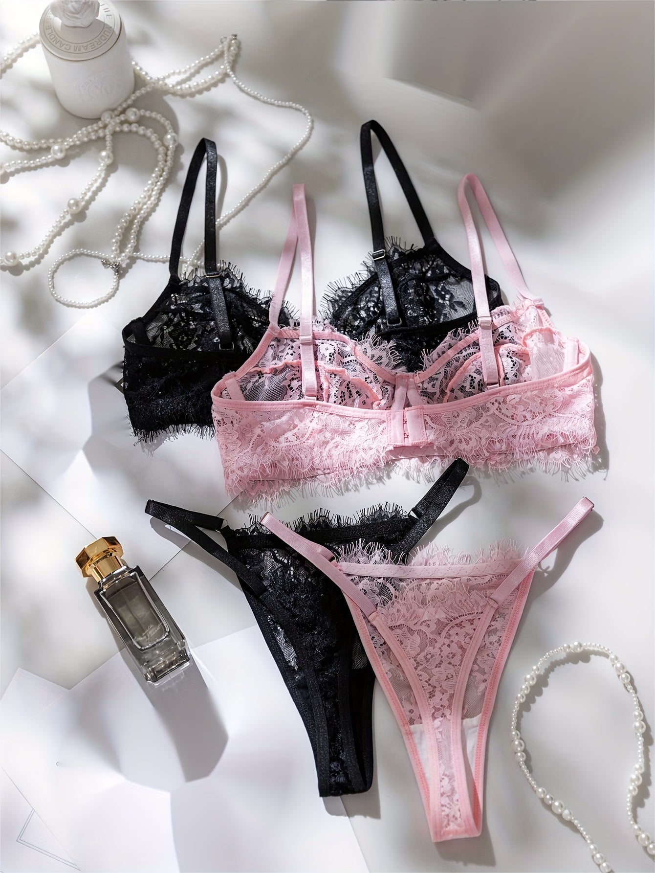 Lace Whisper Mesh Lingerie Set - Mivora