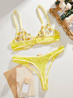 Yellow Floral Embroidered Mesh Lingerie Set – Radiant Elegance & Feminine Charm