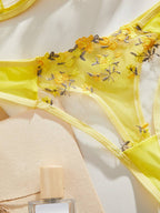 Yellow Floral Embroidered Mesh Lingerie Set – Radiant Elegance & Feminine Charm