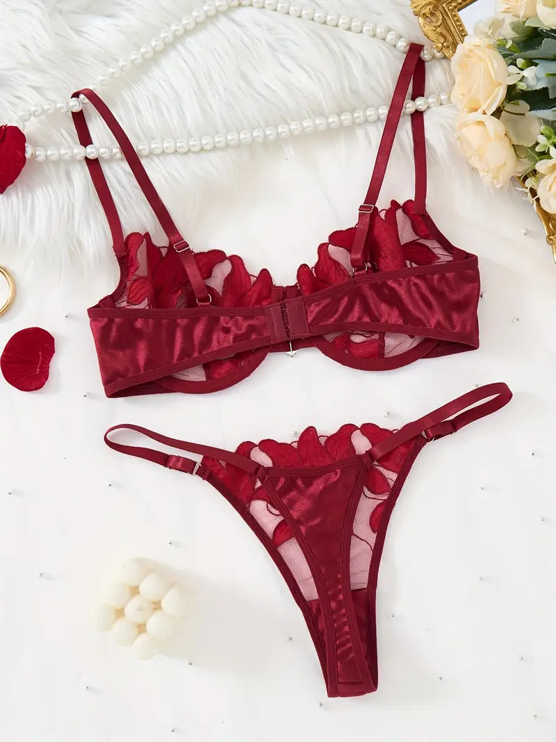 Crimson Petal Lace Set – Bra & Thong