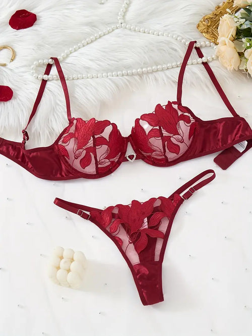 Crimson Petal Lace Set – Bra & Thong